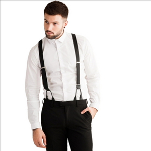Tuxedo Black Satin Silk Genue Leather Adjustable Suspenders Made In England New